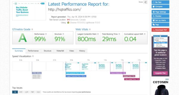website speed optimization sample
